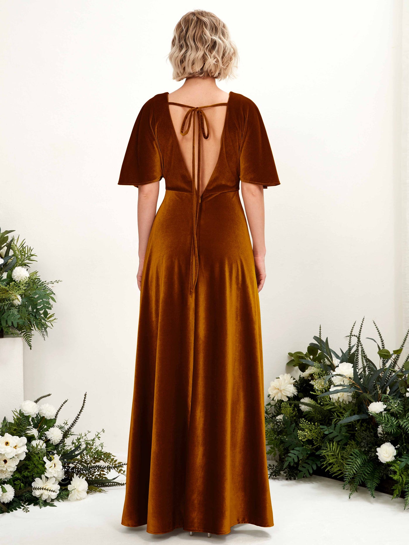 Carlyna A-Linien-Kleid V-Ausschnitt Wickelausschnitt Bodenlang Brautjungfernkleider Burant-Orange #farbe_burant-orange