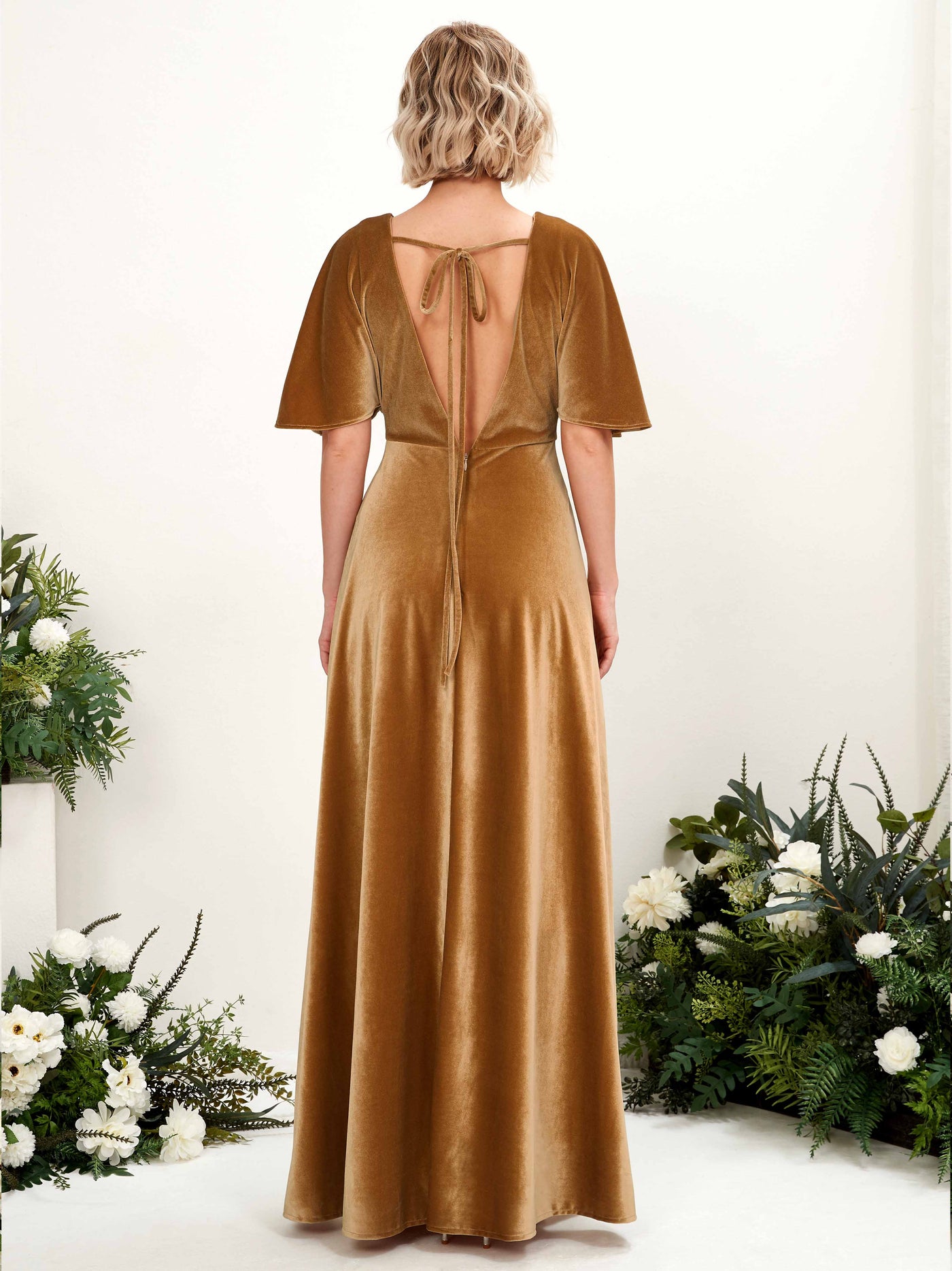 Carlyna A-Linien-Kleid V-Ausschnitt Wickelausschnitt Bodenlang Brautjungfernkleider Poliertes Gold #farbe_poliertes-gold