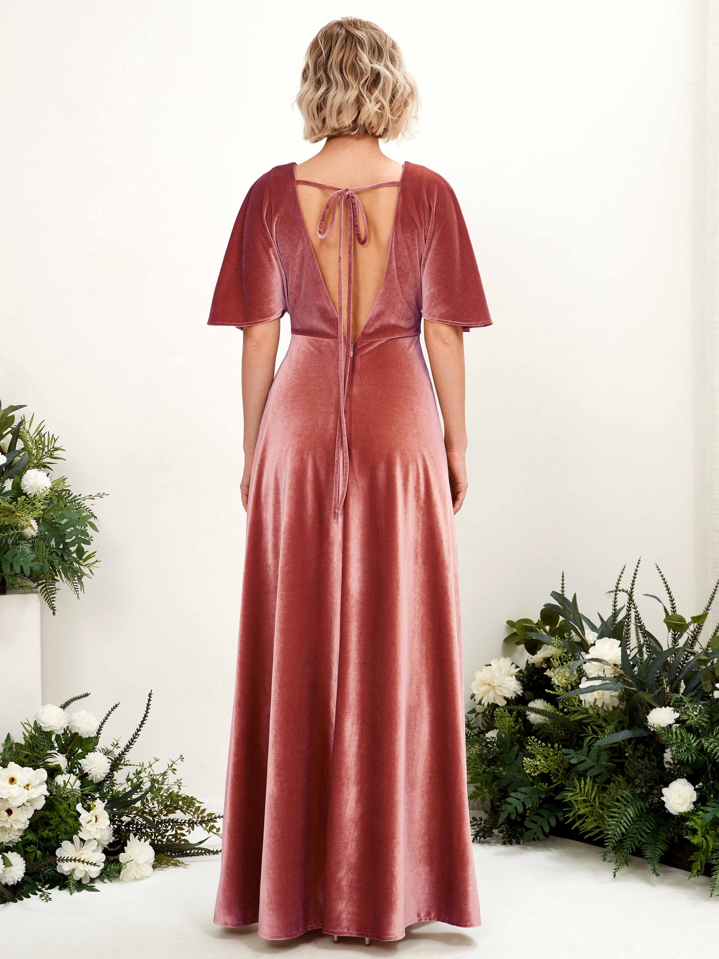 Carlyna A-Linien-Kleid V-Ausschnitt Wickelausschnitt Bodenlang Brautjungfernkleider Staubige Rose #farbe_staubige-rose