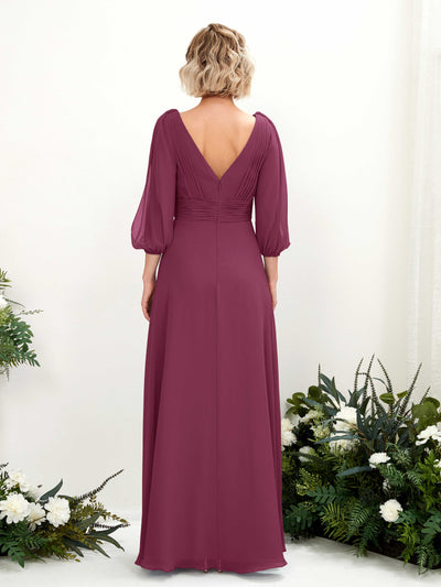 Carlyna A-Linien-Kleid V-Ausschnitt Wickelausschnitt Dreiviertelarm Bodenlang Brautjungfernkleider Chianti #farbe_chianti