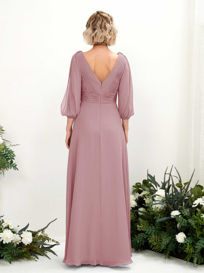 Carlyna A-Linien-Kleid V-Ausschnitt Wickelausschnitt Dreiviertelarm Bodenlang Brautjungfernkleider Klassisch Mauve #farbe_klassisch-mauve