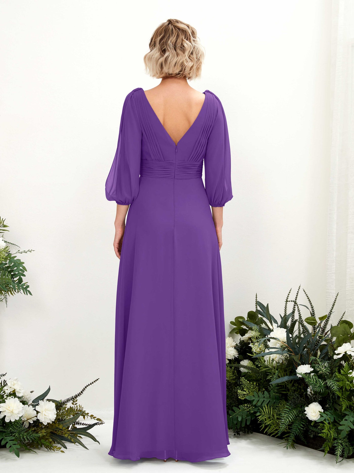 Carlyna A-Linien-Kleid V-Ausschnitt Wickelausschnitt Dreiviertelarm Bodenlang Brautjungfernkleider Regency #farbe_regency