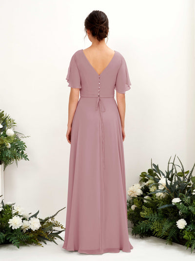 Carlyna A-Linien-Kleid V-Ausschnitt Wickelausschnitt Flatterärmel Bodenlang Brautjungfernkleider Klassisch Mauve #farbe_klassisch-mauve