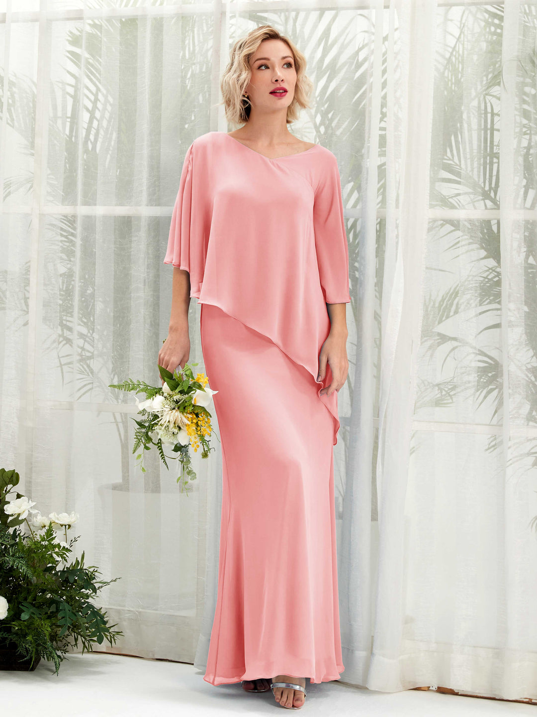 Carlyna A-Linien-Kleid Vokuhila Umhang-Ärmel Brautjungfernkleider Ballettrosa 