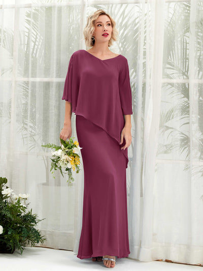 Carlyna A-Linien-Kleid Vokuhila Umhang-Ärmel Brautjungfernkleider Chianti #farbe_chianti