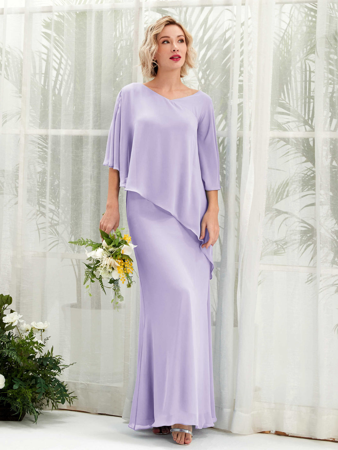 Carlyna A-Linien-Kleid Vokuhila Umhang-Ärmel Brautjungfernkleider Flieder 