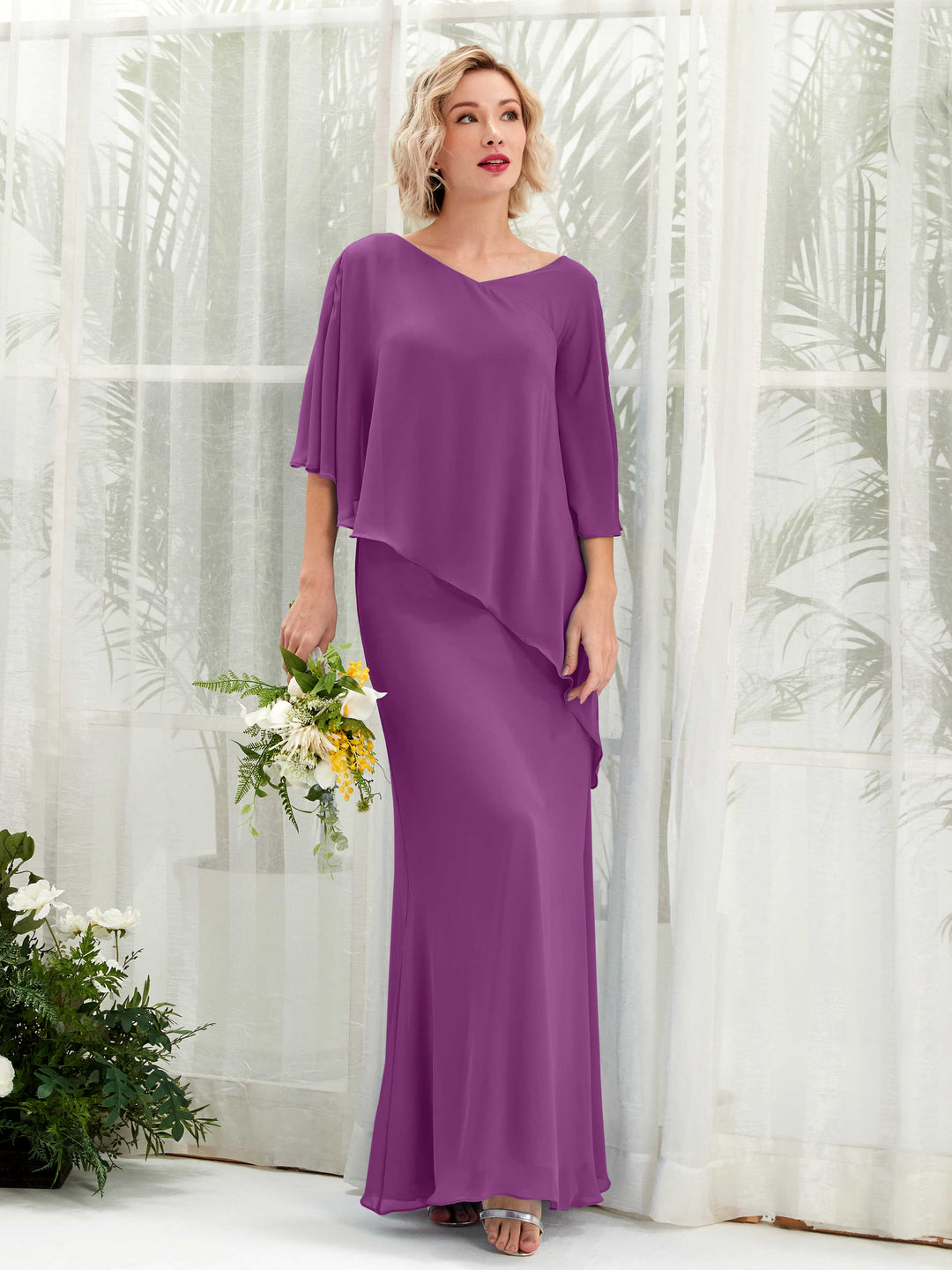 Carlyna A-Linien-Kleid Vokuhila Umhang-Ärmel Brautjungfernkleider Lila 