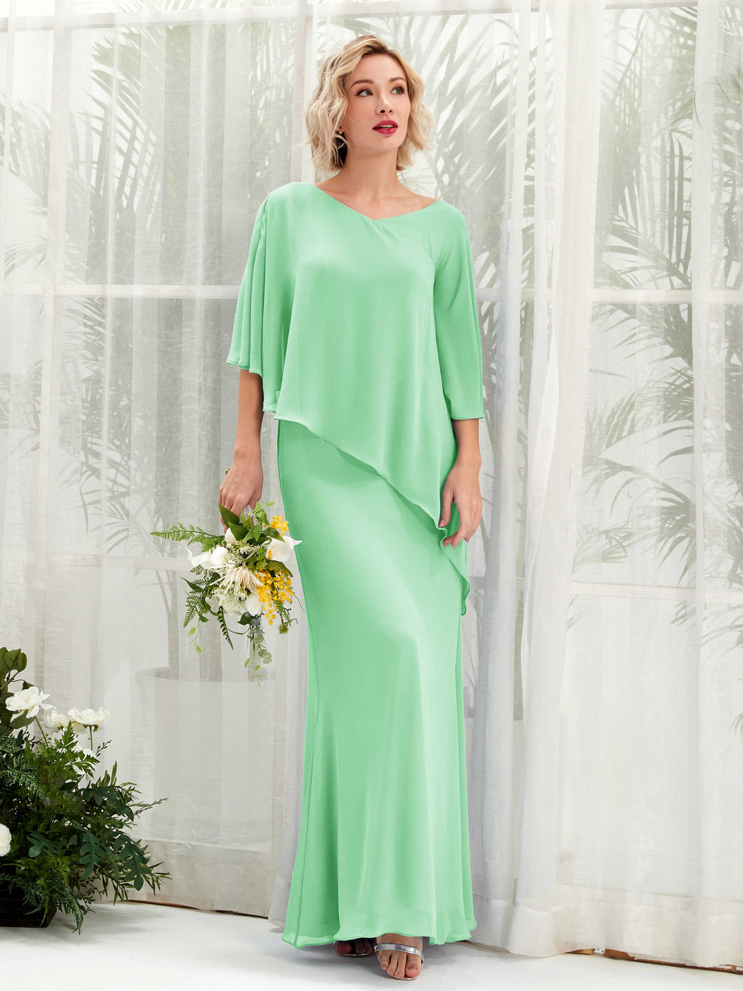Carlyna A-Linien-Kleid Vokuhila Umhang-Ärmel Brautjungfernkleider Minzgrün 