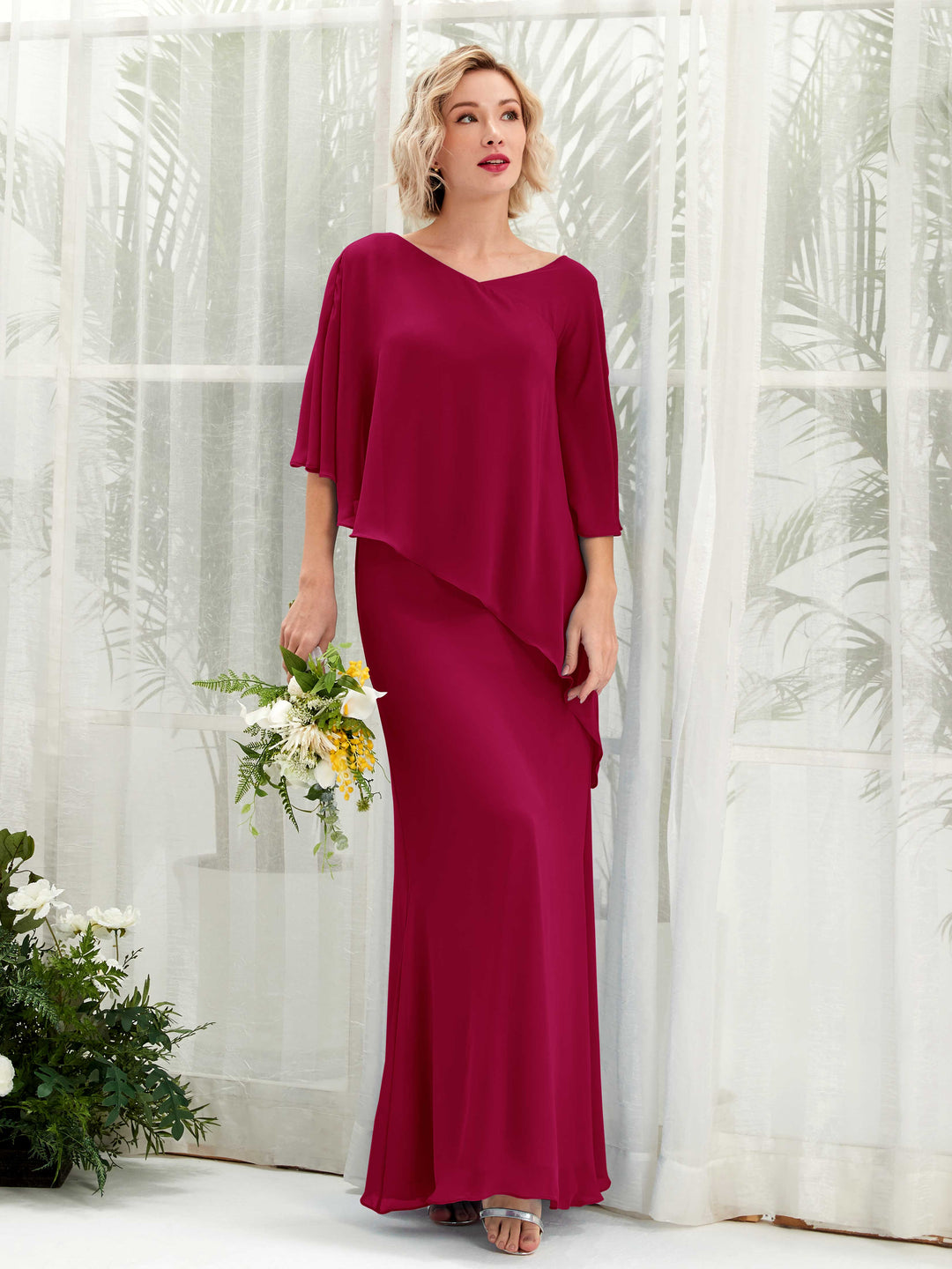 Carlyna A-Linien-Kleid Vokuhila Umhang-Ärmel Brautjungfernkleider Narrenrot 