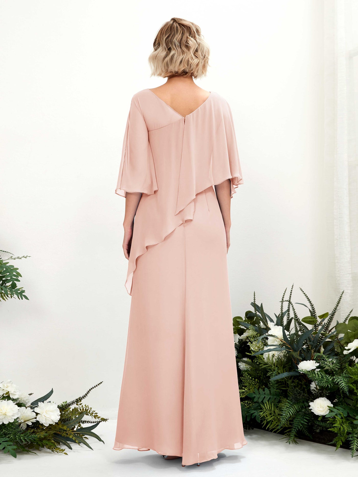Carlyna A-Linien-Kleid Vokuhila Umhang-Ärmel Brautjungfernkleider Perlrosa #farbe_perlrosa
