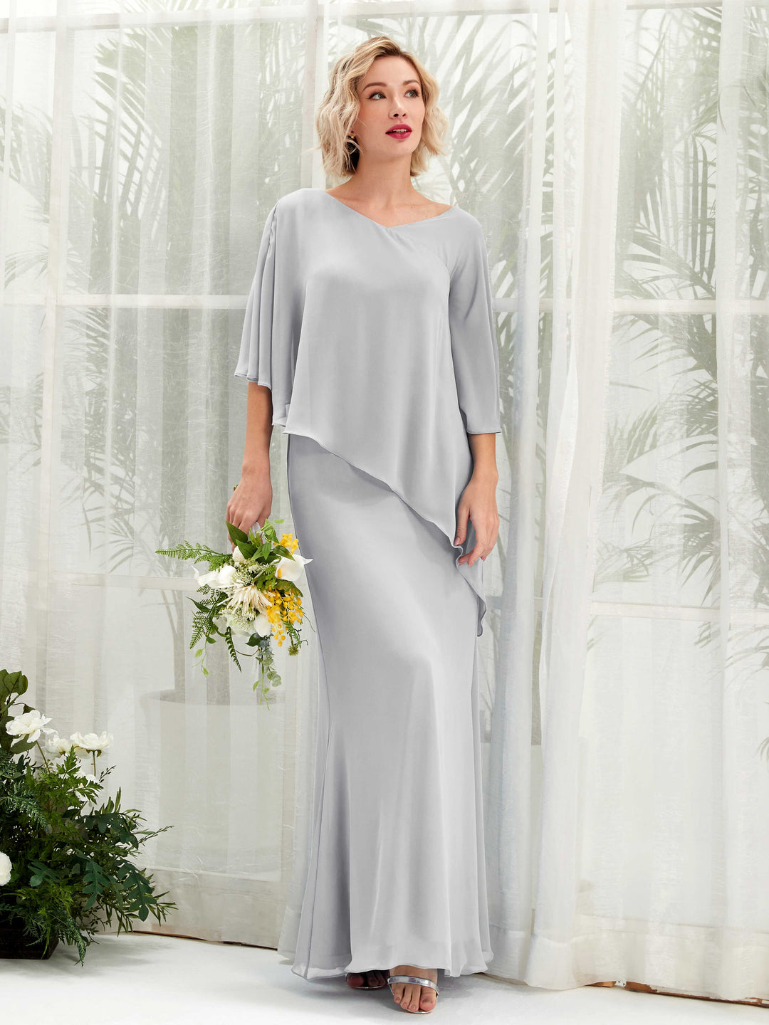 Carlyna A-Linien-Kleid Vokuhila Umhang-Ärmel Brautjungfernkleider Silber 