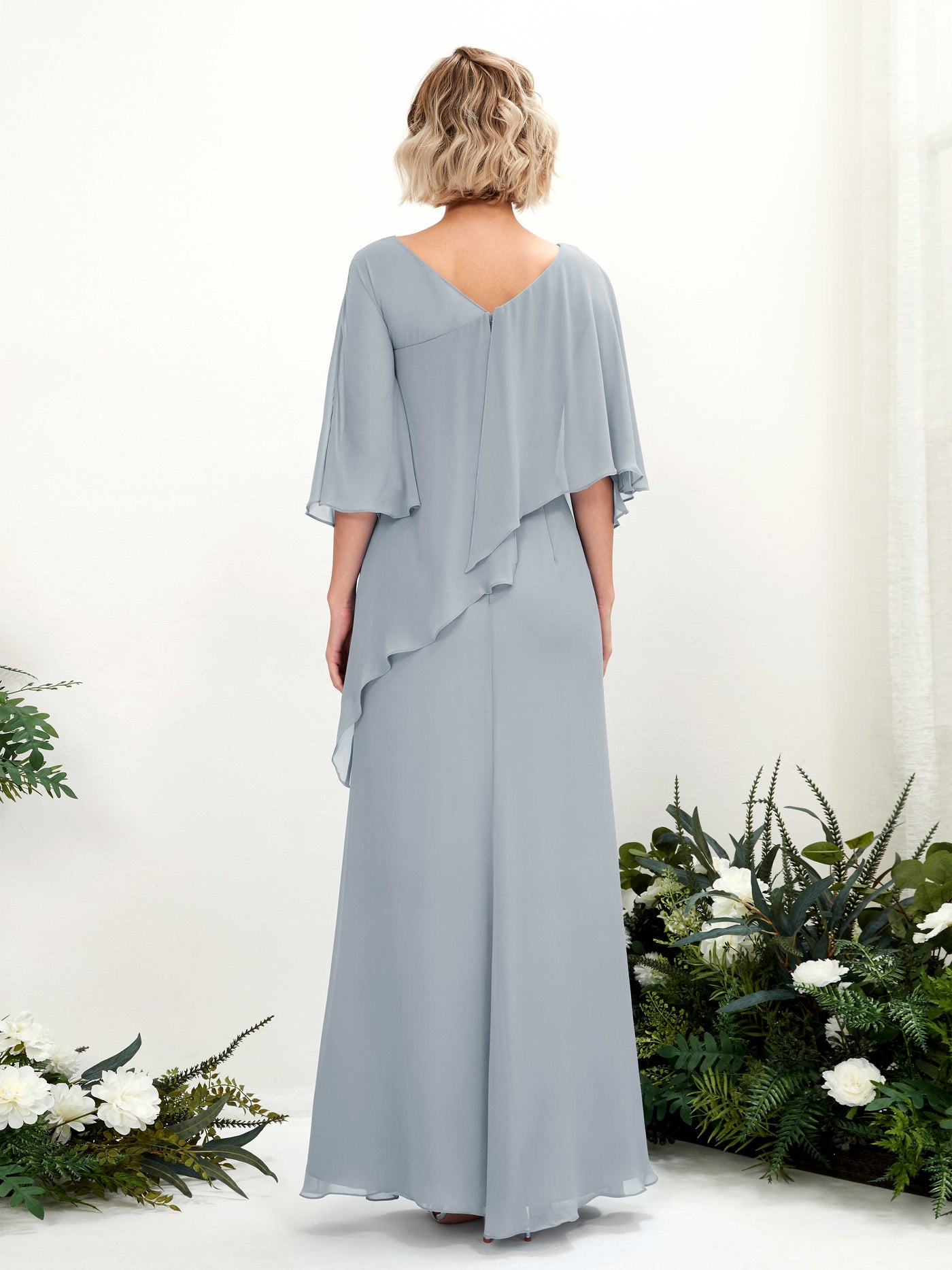 Carlyna A-Linien-Kleid Vokuhila Umhang-Ärmel Brautjungfernkleider Staubiges Blau-Upgrade #farbe_staubiges-blau-upgrade
