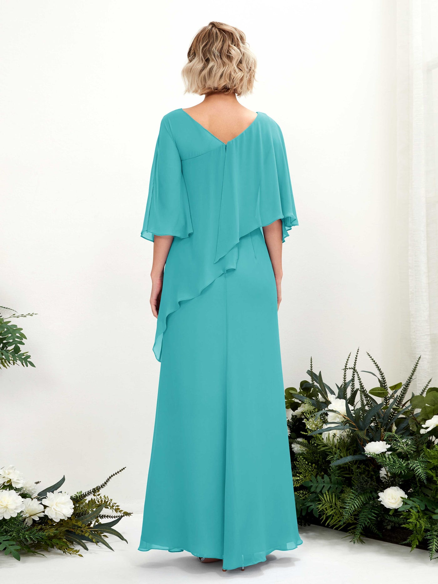 Carlyna A-Linien-Kleid Vokuhila Umhang-Ärmel Brautjungfernkleider Türkis #farbe_t-rkis