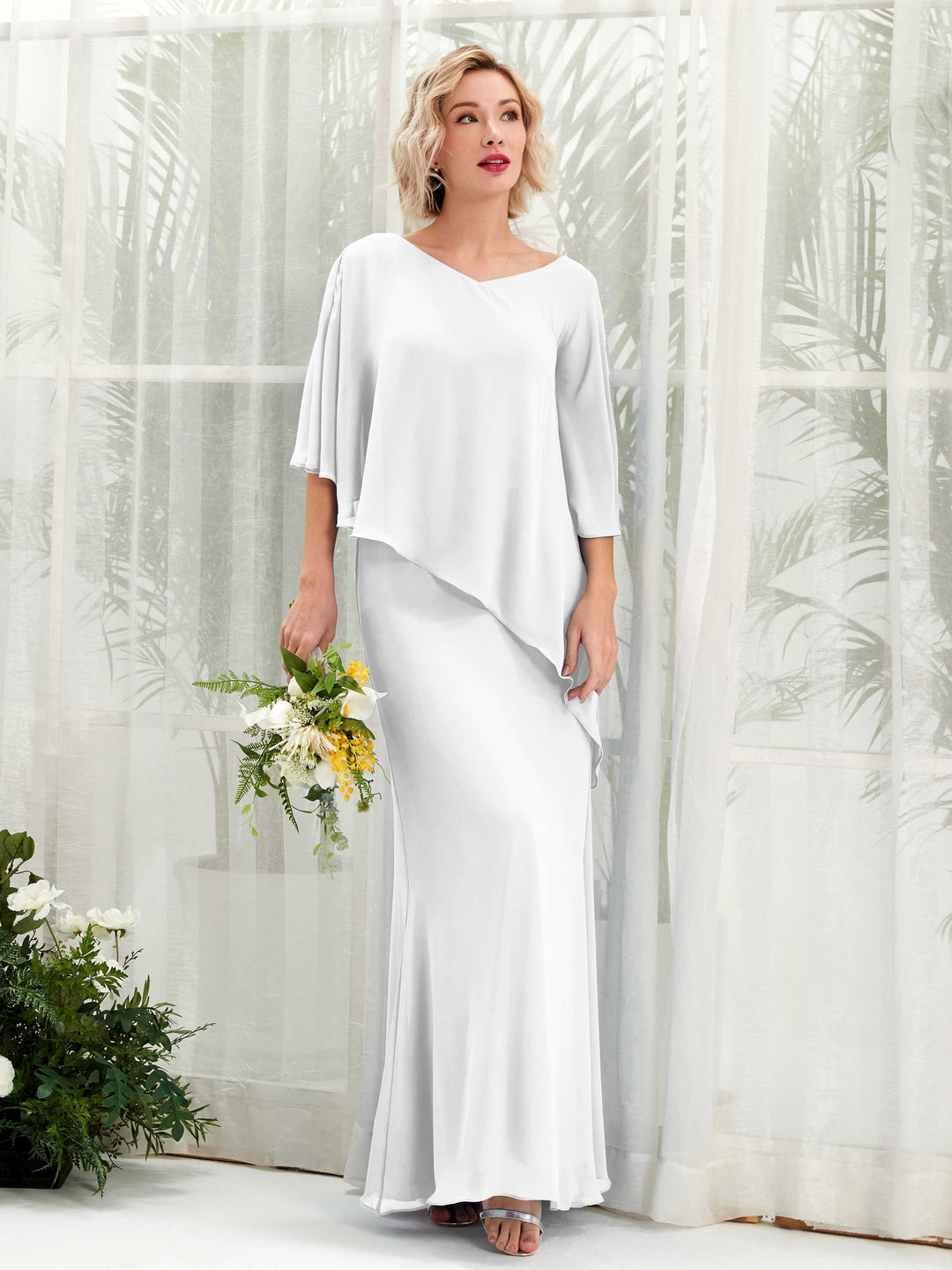 Carlyna A-Linien-Kleid Vokuhila Umhang-Ärmel Brautjungfernkleider Weiß 