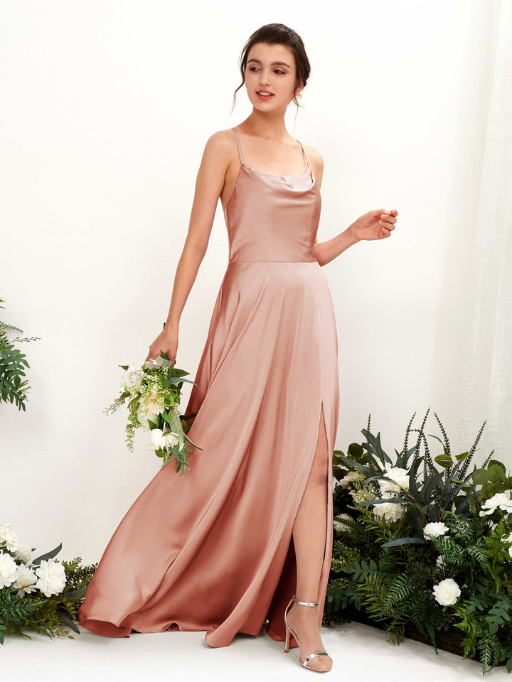 Carlyna A-Linien-Kleid Wasserfall-Ausschnitt Bodenlang mit Beinschlitz Brautjungfernkleid Cantaloupe 