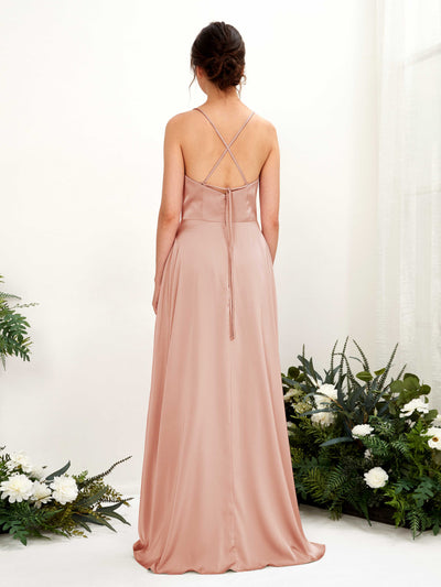 Carlyna A-Linien-Kleid Wasserfall-Ausschnitt Bodenlang mit Beinschlitz Brautjungfernkleid Cantaloupe #farbe_cantaloupe