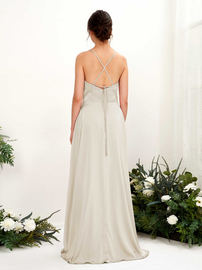 Carlyna A-Linien-Kleid Wasserfall-Ausschnitt Bodenlang mit Beinschlitz Brautjungfernkleid Champagner #farbe_champagner