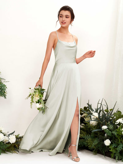 Carlyna A-Linien-Kleid Wasserfall-Ausschnitt Bodenlang mit Beinschlitz Brautjungfernkleid Elfenbein #farbe_elfenbein