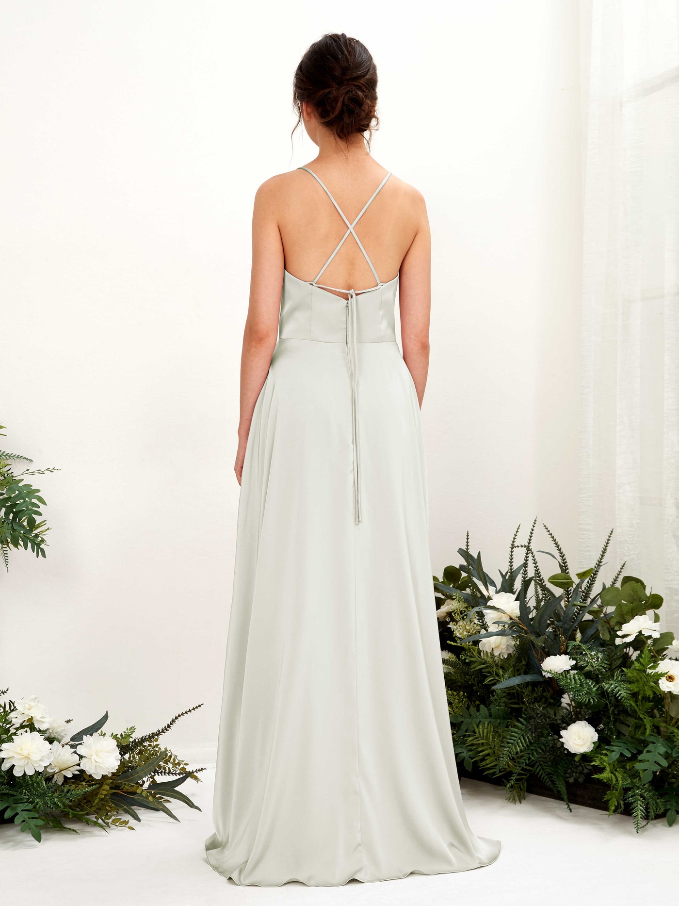 Carlyna A-Linien-Kleid Wasserfall-Ausschnitt Bodenlang mit Beinschlitz Brautjungfernkleid Elfenbein #farbe_elfenbein