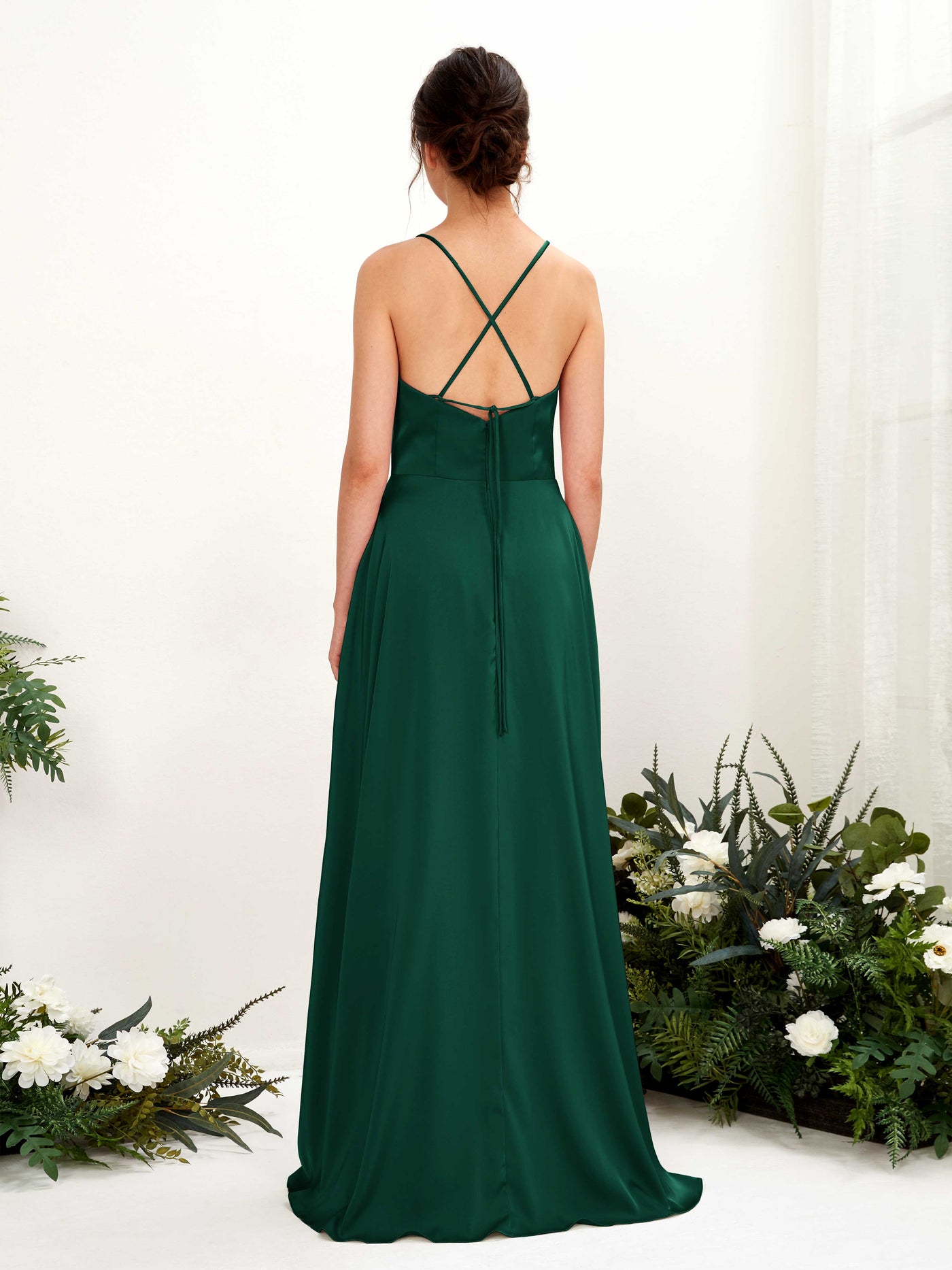 Carlyna A-Linien-Kleid Wasserfall-Ausschnitt Bodenlang mit Beinschlitz Brautjungfernkleid Jägergrün #farbe_j-gergr-n