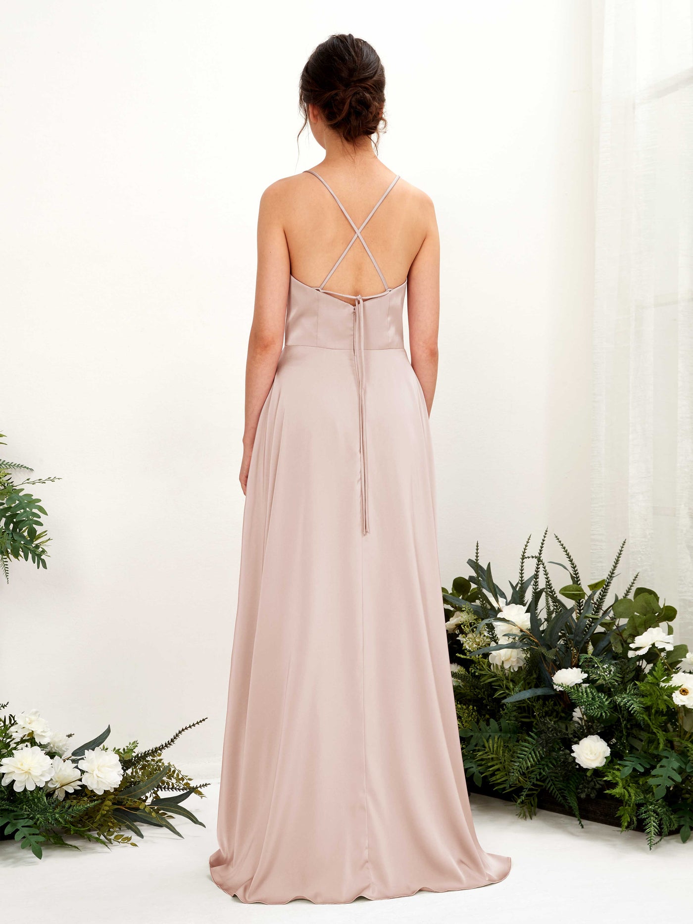 Carlyna A-Linien-Kleid Wasserfall-Ausschnitt Bodenlang mit Beinschlitz Brautjungfernkleid Perlrosa #farbe_perlrosa