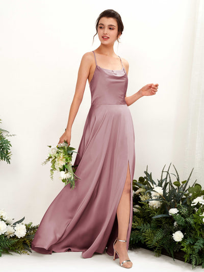 Carlyna A-Linien-Kleid Wasserfall-Ausschnitt Bodenlang mit Beinschlitz Brautjungfernkleid Rosenquarz #farbe_rosenquarz