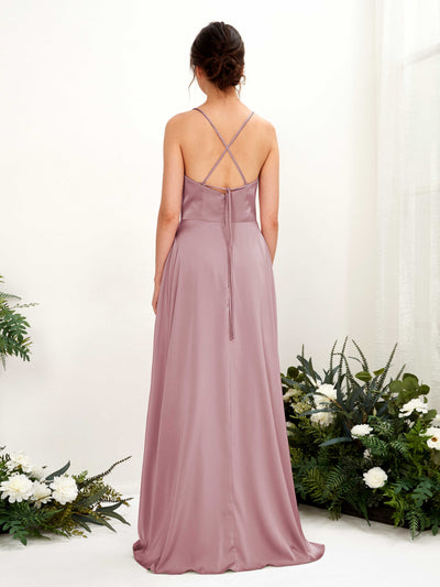 Carlyna A-Linien-Kleid Wasserfall-Ausschnitt Bodenlang mit Beinschlitz Brautjungfernkleid Rosenquarz #farbe_rosenquarz