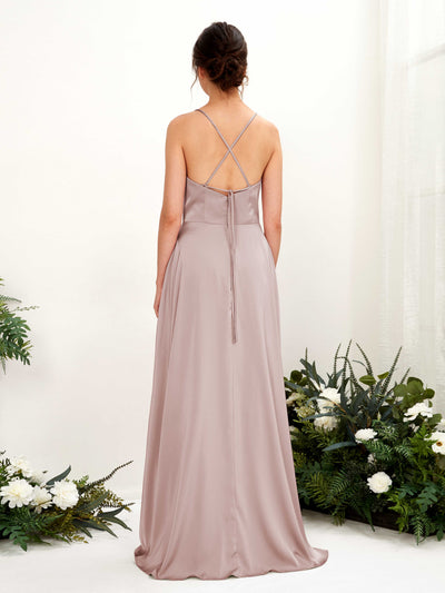 Carlyna A-Linien-Kleid Wasserfall-Ausschnitt Bodenlang mit Beinschlitz Brautjungfernkleid Staubige Rose #farbe_staubige-rose