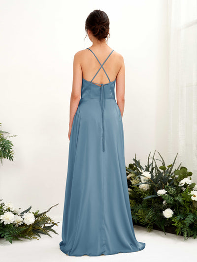 Carlyna A-Linien-Kleid Wasserfall-Ausschnitt Bodenlang mit Beinschlitz Brautjungfernkleid Tinte Blau #farbe_tinte-blau
