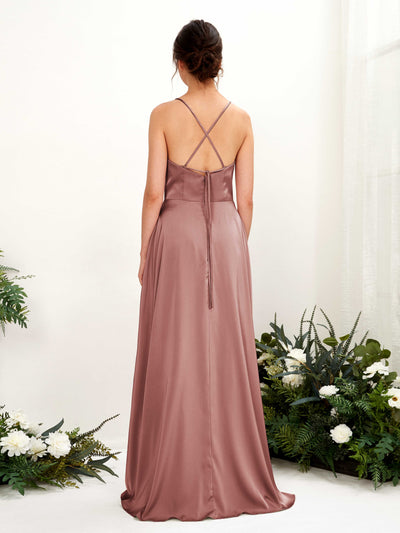 Carlyna A-Linien-Kleid Wasserfall-Ausschnitt Bodenlang mit Beinschlitz Brautjungfernkleid Wüstenrose #farbe_w-stenrose