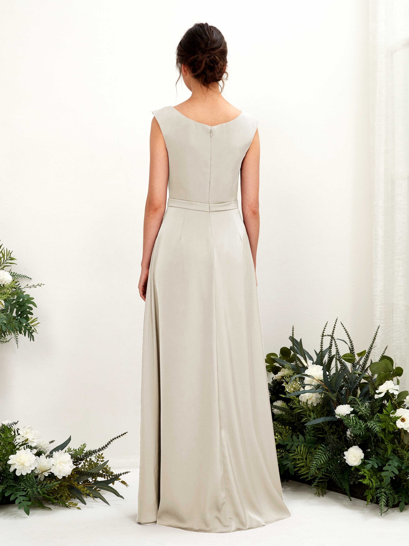 Carlyna A-Linien-Kleid Wasserfall Ausschnitt Satin Bodenlang Brautjungfernkleid Champagner #farbe_champagner