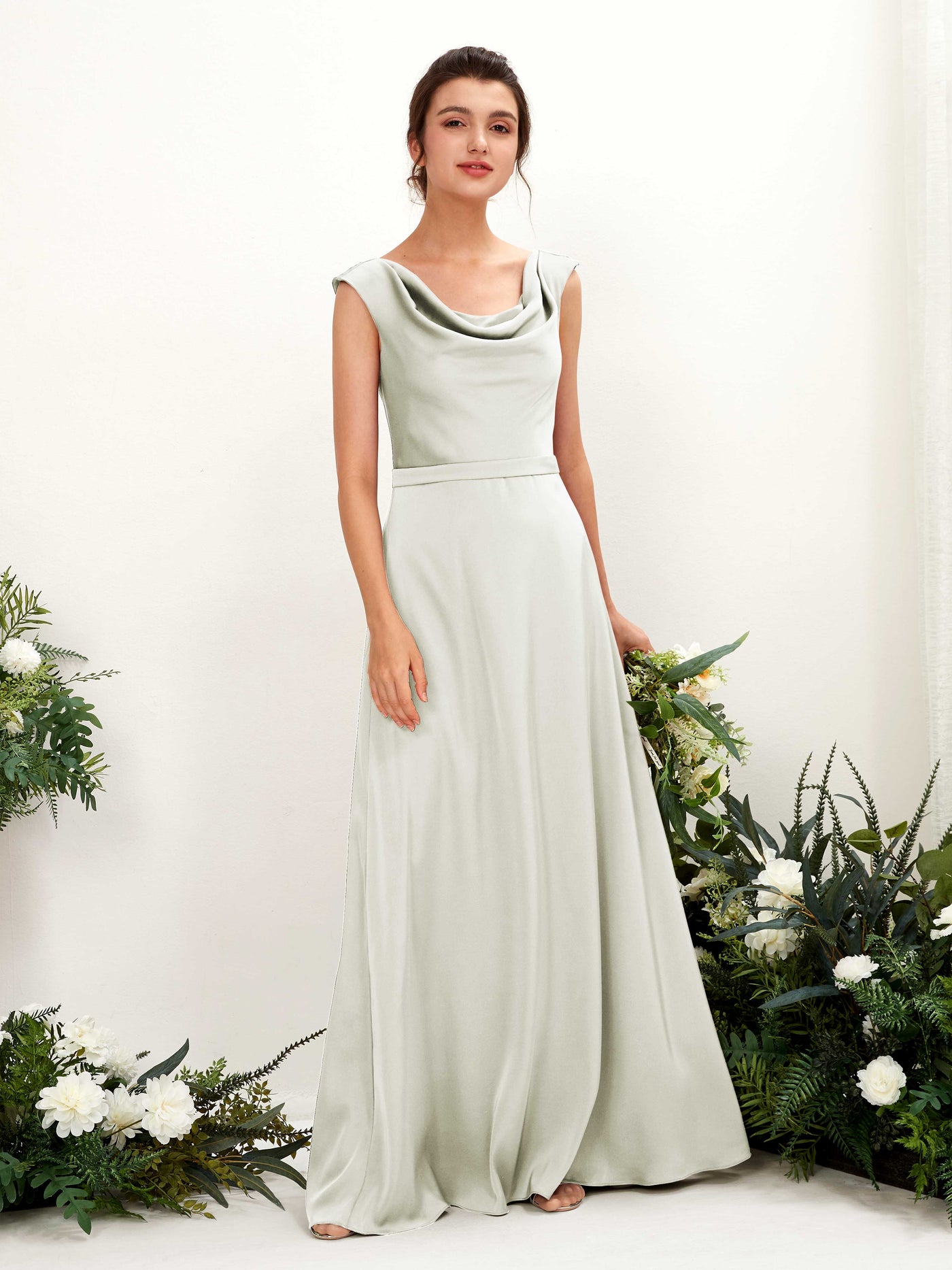 Carlyna A-Linien-Kleid Wasserfall Ausschnitt Satin Bodenlang Brautjungfernkleid Elfenbein #farbe_elfenbein