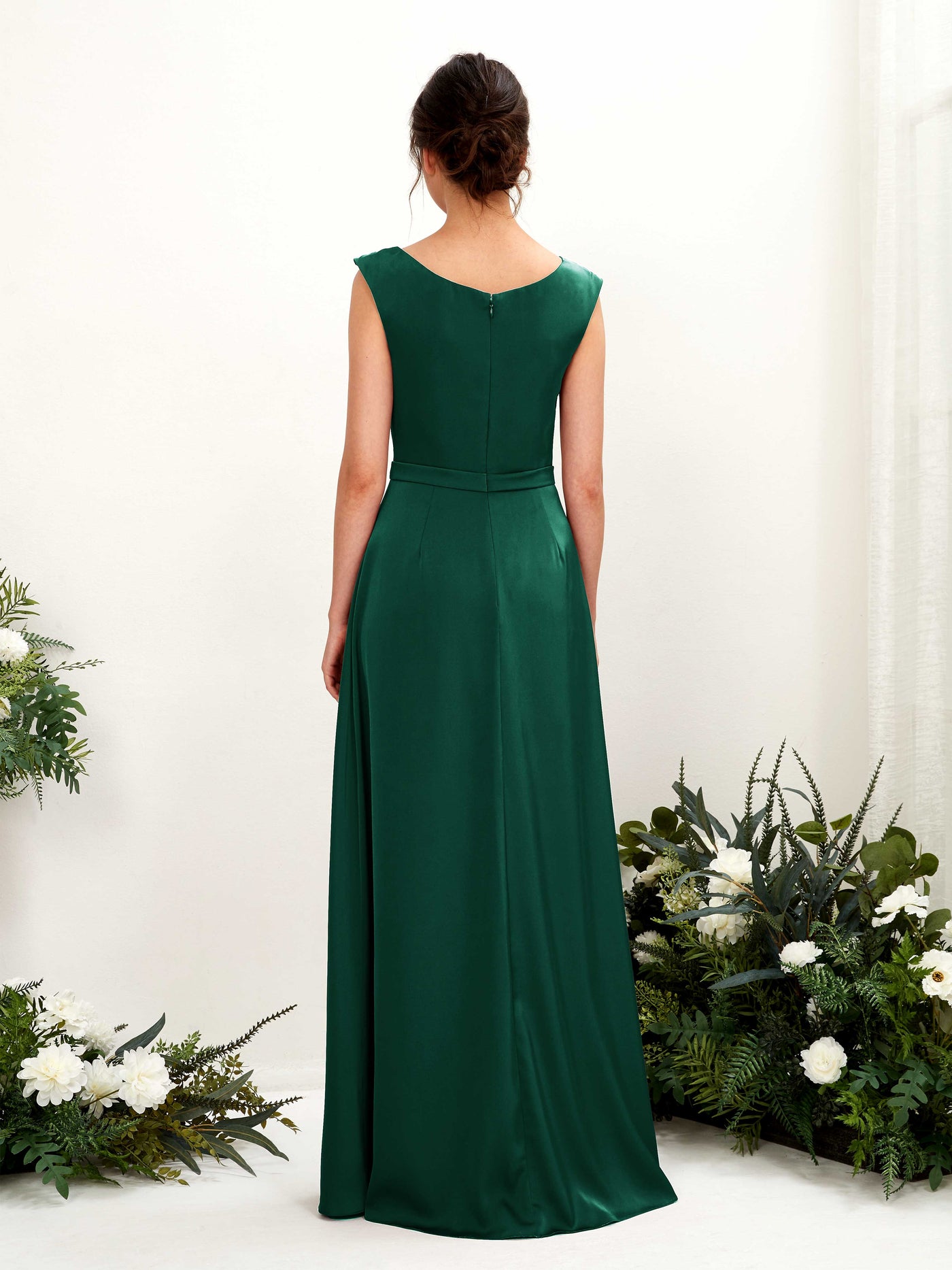 Carlyna A-Linien-Kleid Wasserfall Ausschnitt Satin Bodenlang Brautjungfernkleid Jägergrün #farbe_j-gergr-n