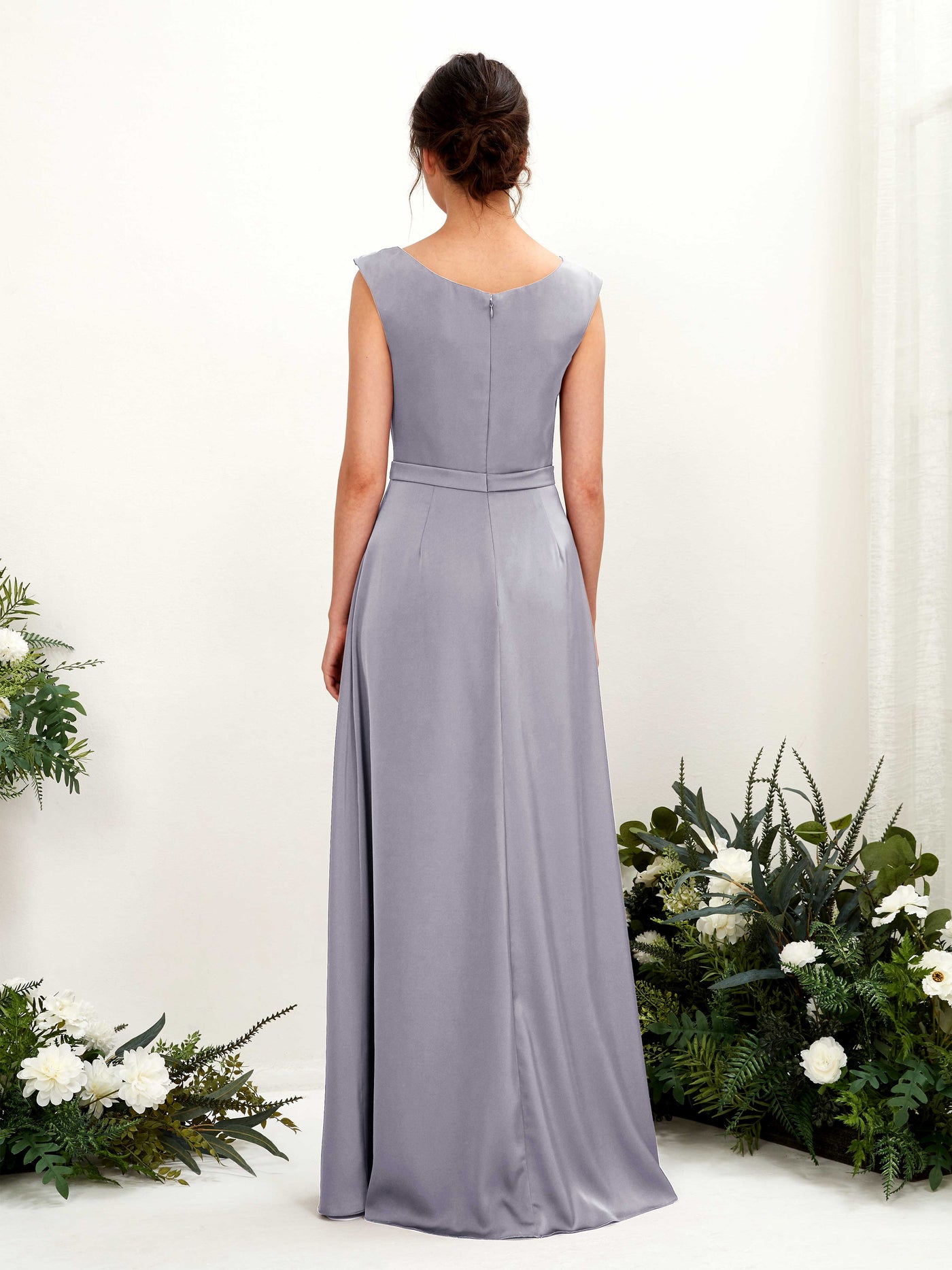 Carlyna A-Linien-Kleid Wasserfall Ausschnitt Satin Bodenlang Brautjungfernkleid Lila Dunst #farbe_lila-dunst