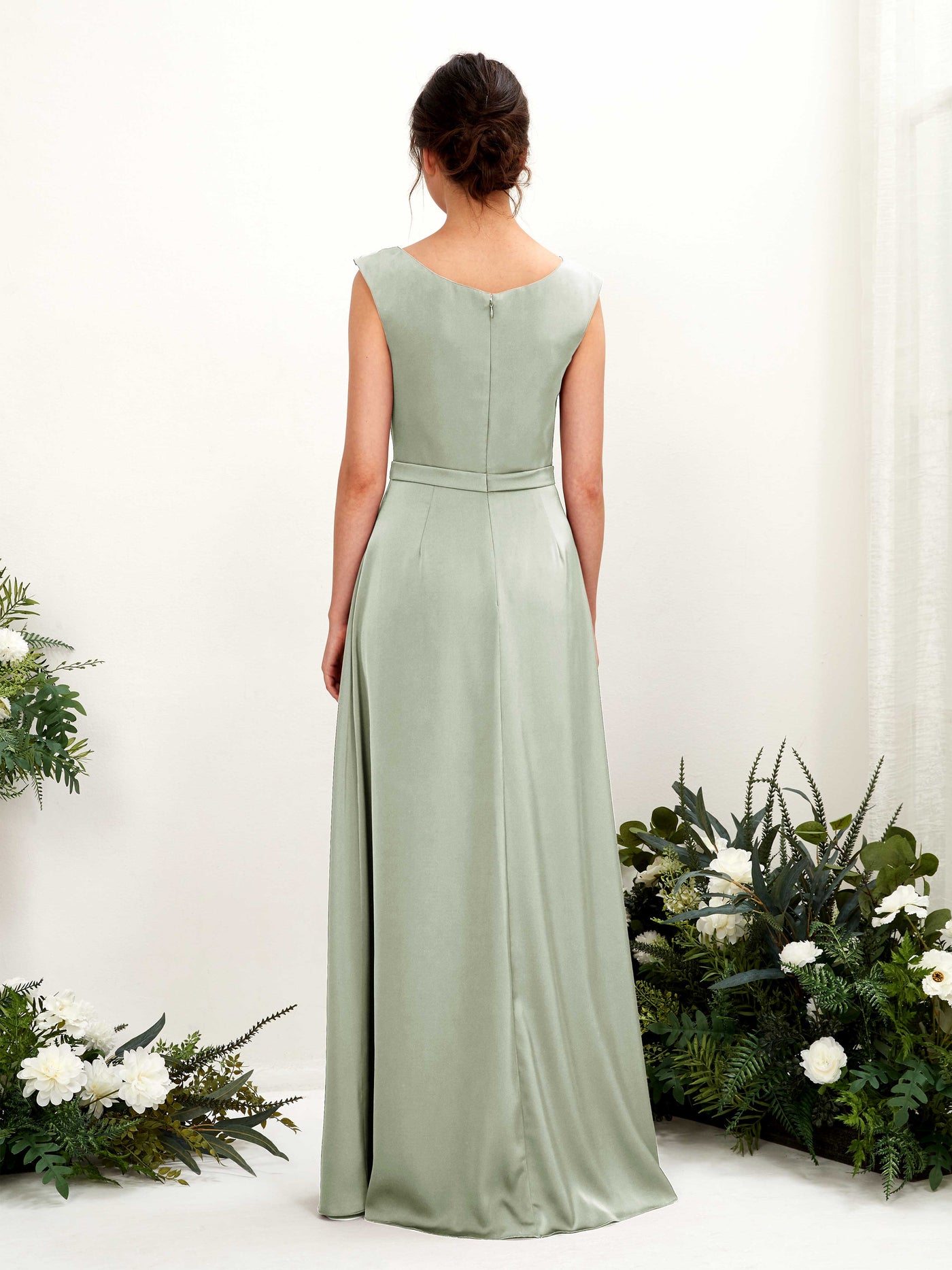 Carlyna A-Linien-Kleid Wasserfall Ausschnitt Satin Bodenlang Brautjungfernkleid Salbeigrün #farbe_salbeigr-n