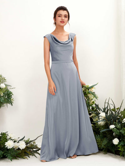 Carlyna A-Linien-Kleid Wasserfall Ausschnitt Satin Bodenlang Brautjungfernkleid Staubiges Blau #farbe_staubiges-blau