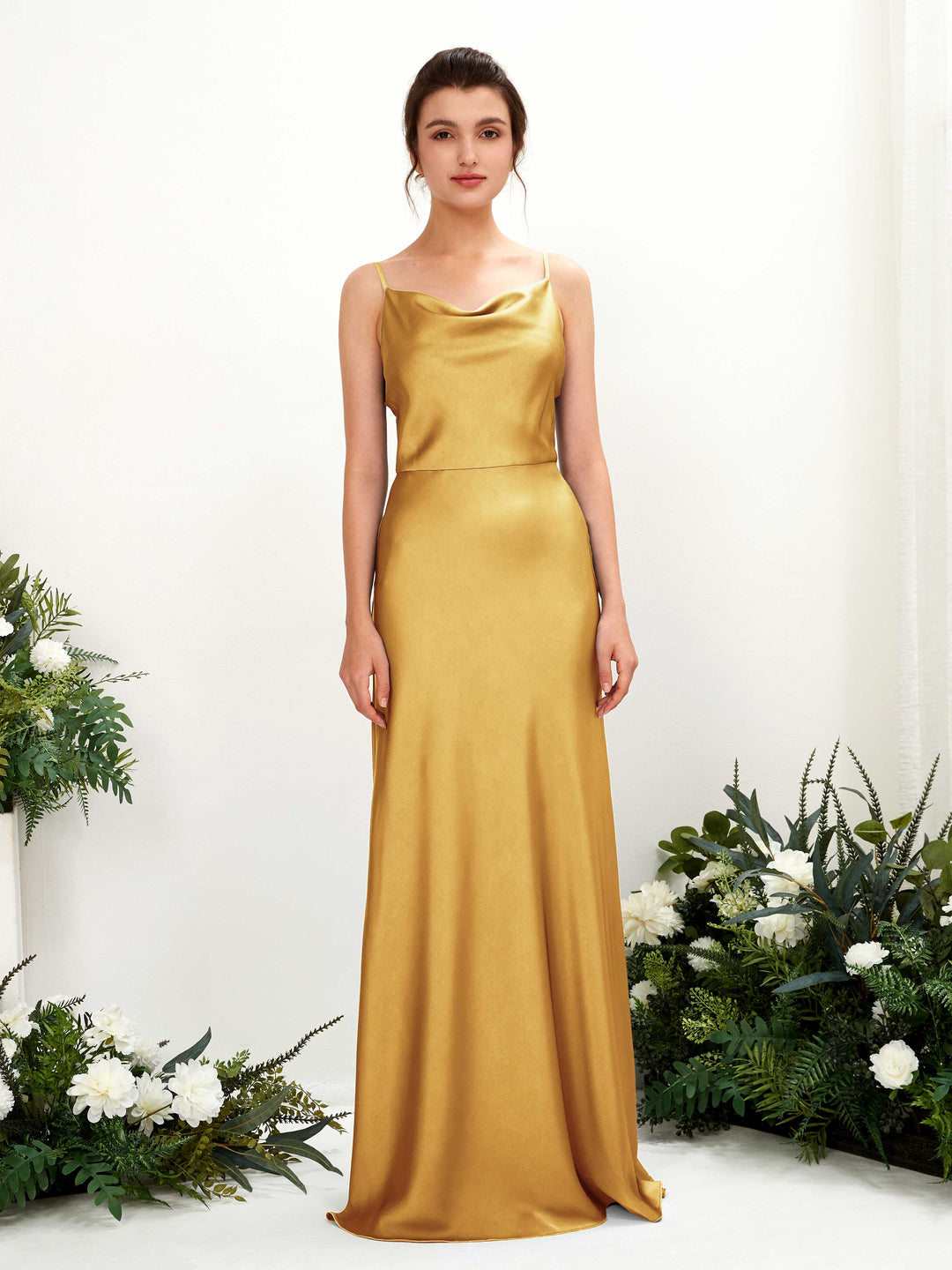 Carlyna A-Linien-Kleid Wasserfall Bodenlang Brautjungfernkleider Kanariengelb 