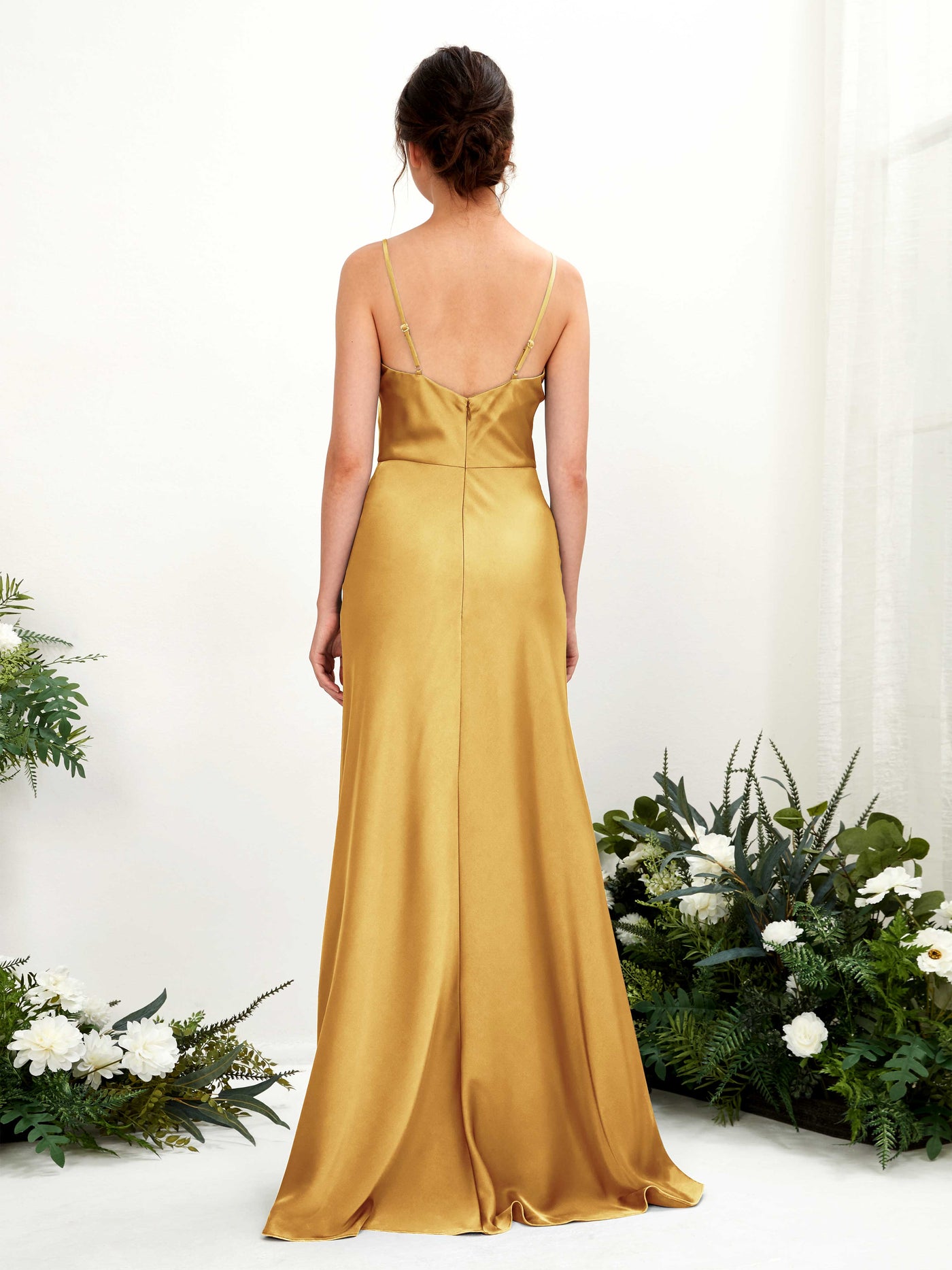 Carlyna A-Linien-Kleid Wasserfall Bodenlang Brautjungfernkleider Kanariengelb #farbe_kanariengelb