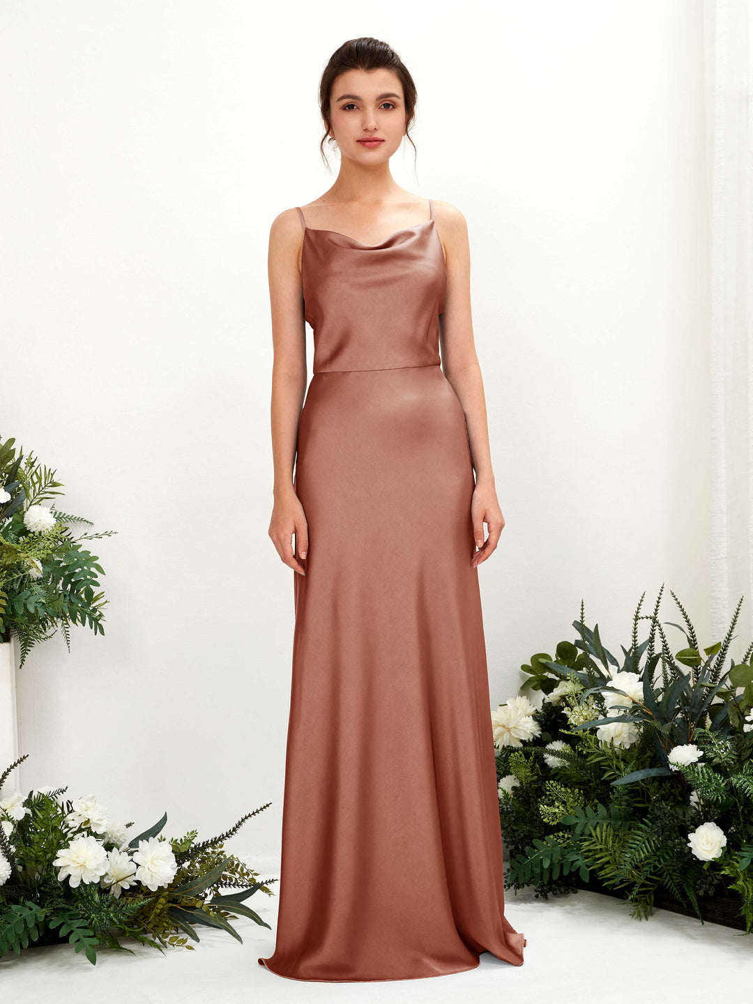 Carlyna A-Linien-Kleid Wasserfall Bodenlang Brautjungfernkleider Natur-Siena 