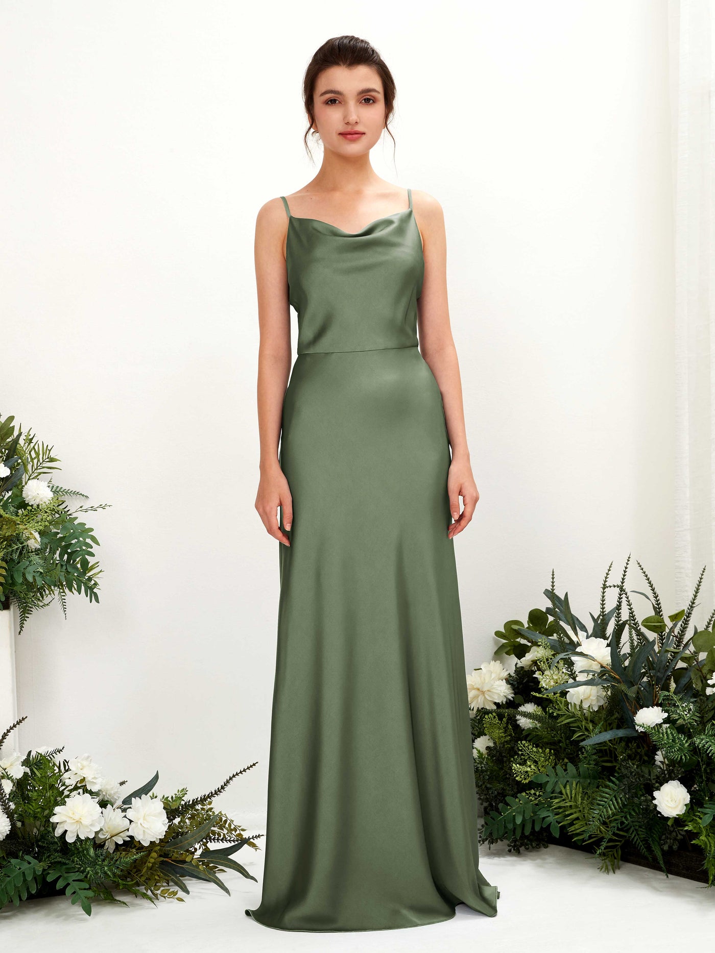 Carlyna A-Linien-Kleid Wasserfall Bodenlang Brautjungfernkleider Olivgrün #farbe_olivgr-n
