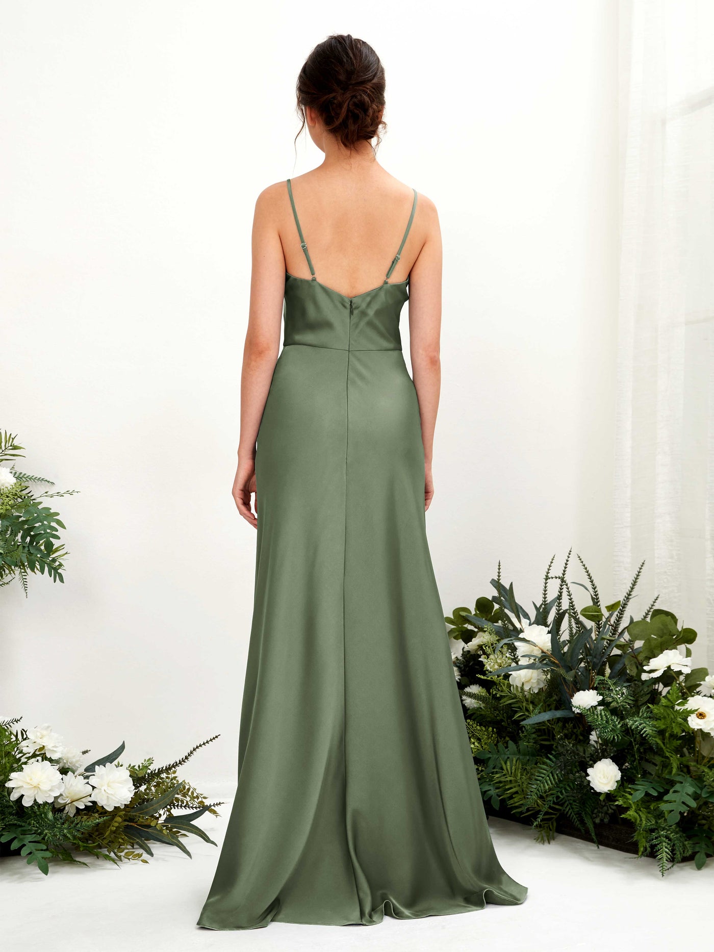 Carlyna A-Linien-Kleid Wasserfall Bodenlang Brautjungfernkleider Olivgrün #farbe_olivgr-n