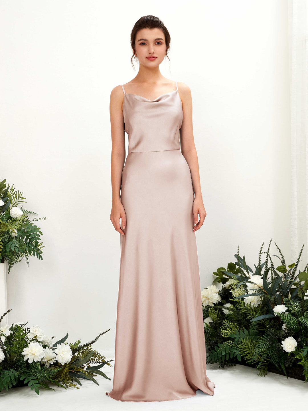 Carlyna A-Linien-Kleid Wasserfall Bodenlang Brautjungfernkleider Perlrosa 