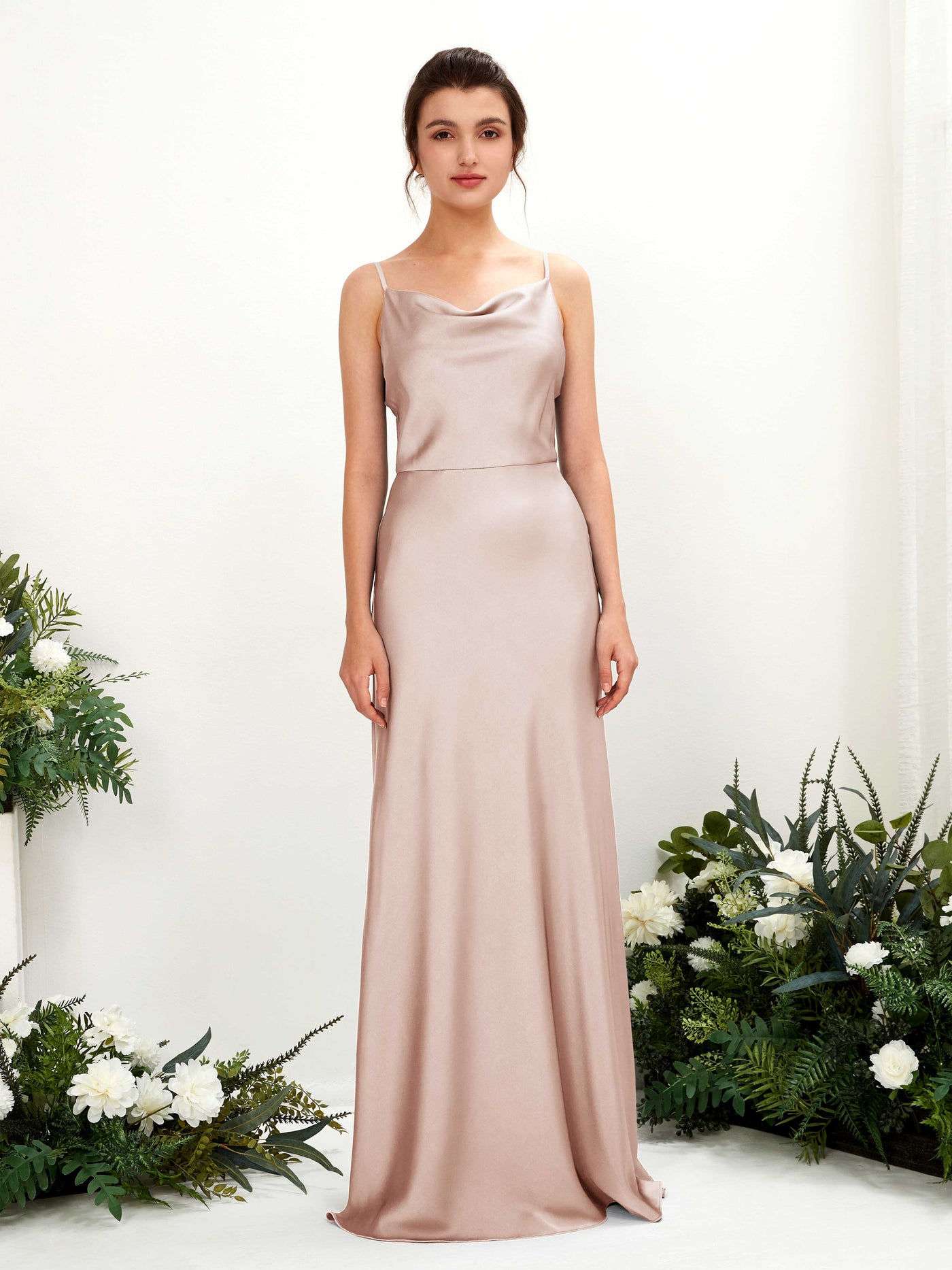 Carlyna A-Linien-Kleid Wasserfall Bodenlang Brautjungfernkleider Perlrosa #farbe_perlrosa