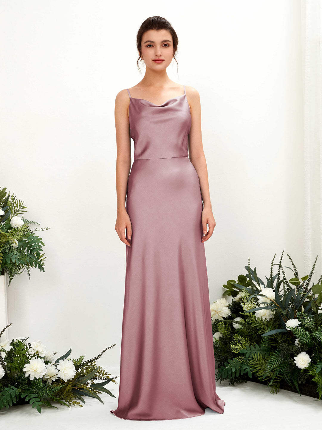 Carlyna A-Linien-Kleid Wasserfall Bodenlang Brautjungfernkleider Rosenquarz 