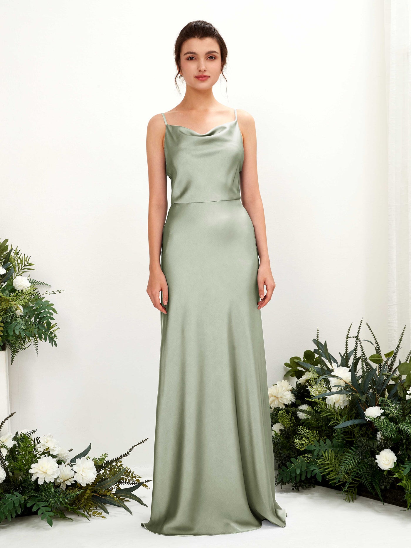 Carlyna A-Linien-Kleid Wasserfall Bodenlang Brautjungfernkleider Salbeigrün #farbe_salbeigr-n