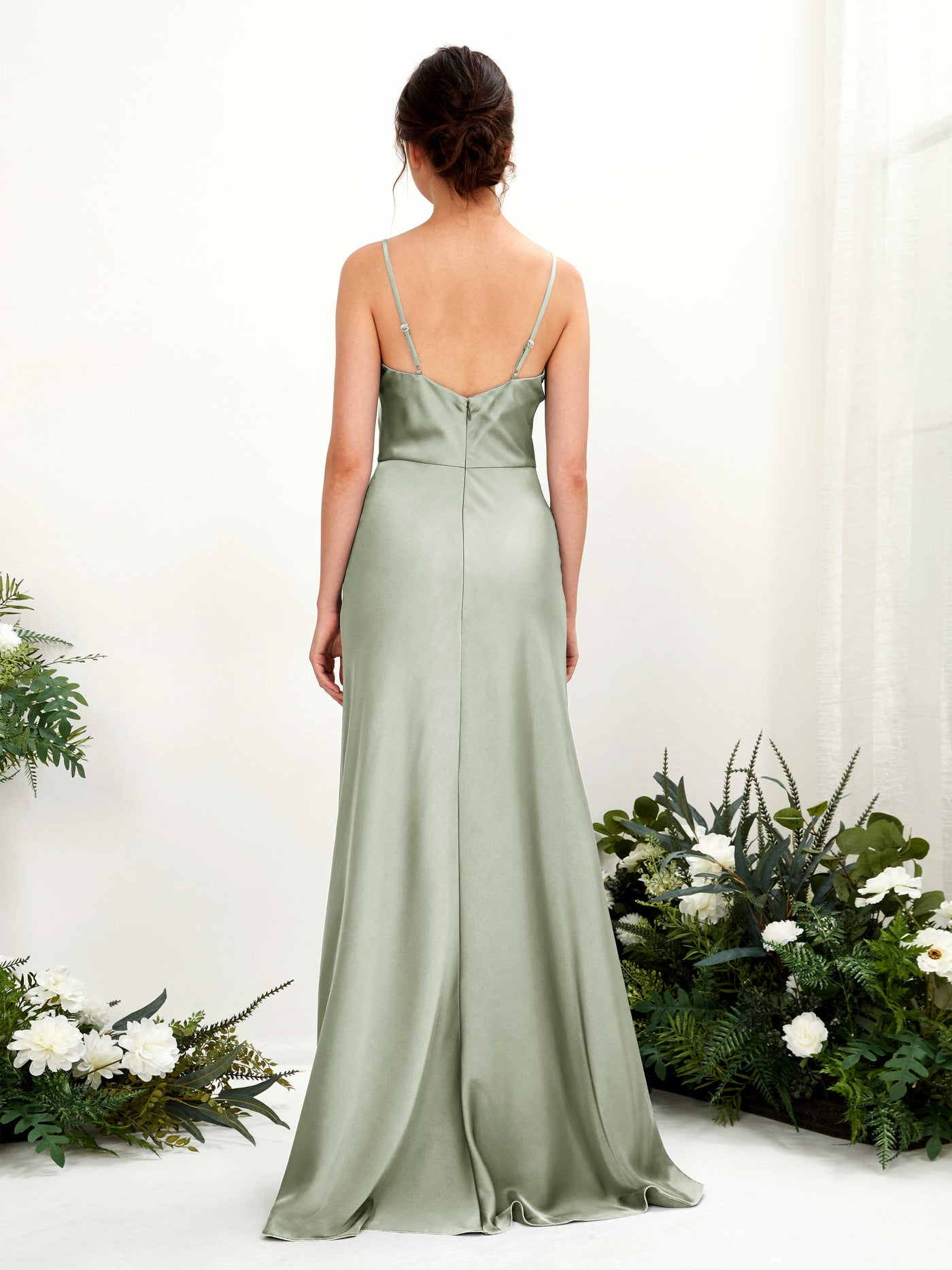 Carlyna A-Linien-Kleid Wasserfall Bodenlang Brautjungfernkleider Salbeigrün #farbe_salbeigr-n