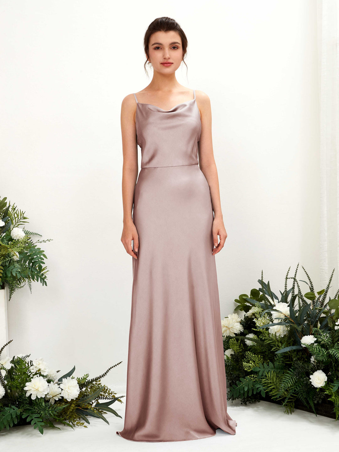 Carlyna A-Linien-Kleid Wasserfall Bodenlang Brautjungfernkleider Staubige Rose 