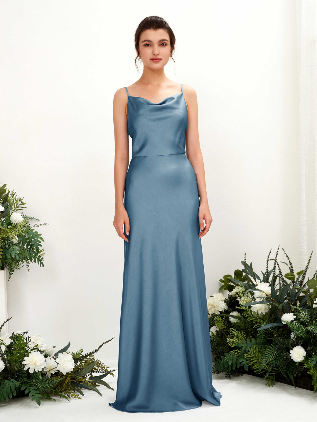 Carlyna A-Linien-Kleid Wasserfall Bodenlang Brautjungfernkleider Tinte Blau 