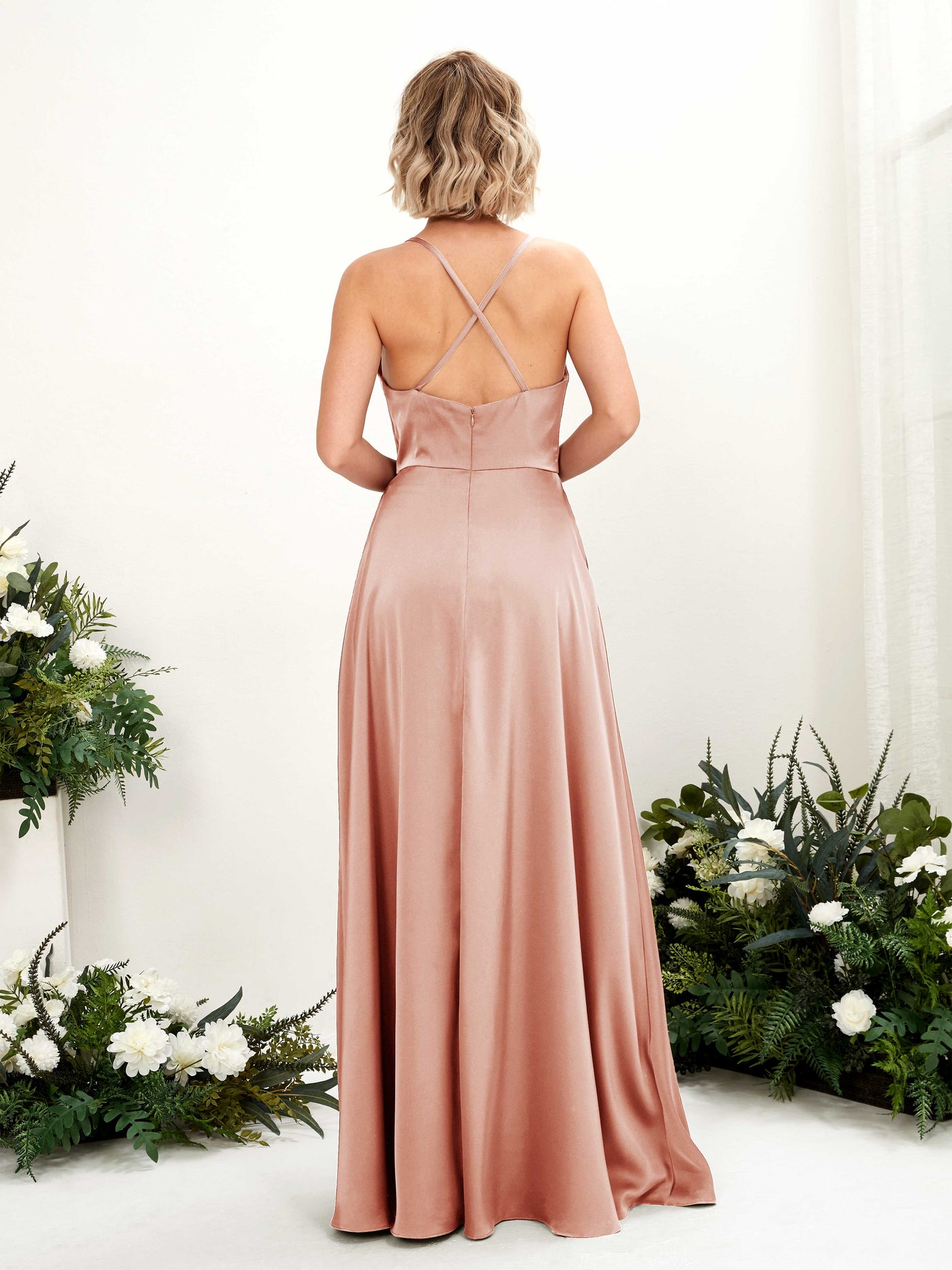 Carlyna A-Linien-Kleid Wasserfallausschnitt Bodenlang Brautjungfernkleid Cantaloupe #farbe_cantaloupe