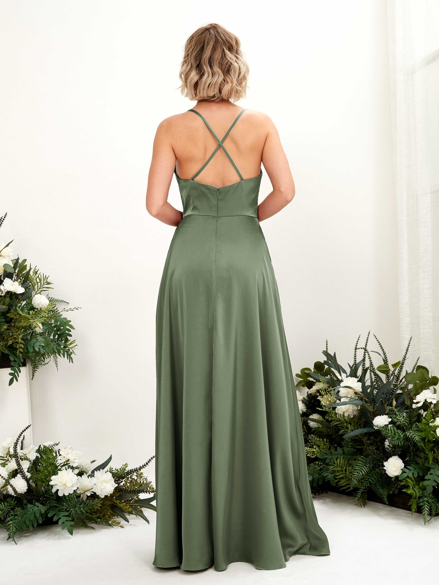 Carlyna A-Linien-Kleid Wasserfallausschnitt Bodenlang Brautjungfernkleid Olivgrün #farbe_olivgr-n